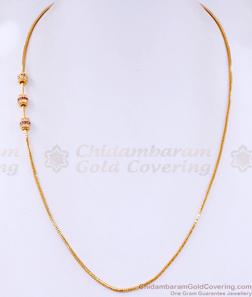 Ruby White Stone Ball Mugappu Gold Plated Thali Chain MCH1458