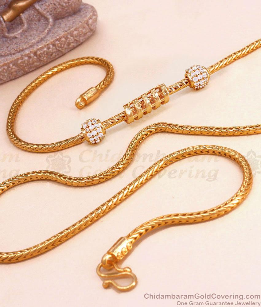 Latest White Stone Spiral Gold Mugappu Thali Chain Online MCH1476