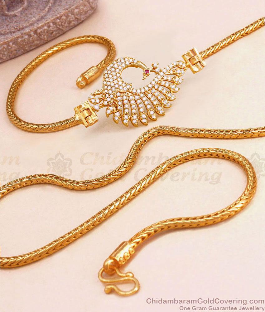 Beautiful Big Peacock Side Pendant Gold Mugappu Chain Design MCH1481