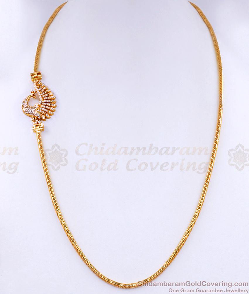 Beautiful Big Peacock Side Pendant Gold Mugappu Chain Design MCH1481