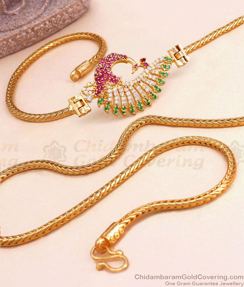 Stylish Multi Stone Peacock Side Pendant Gold Thali Chain MCH1482