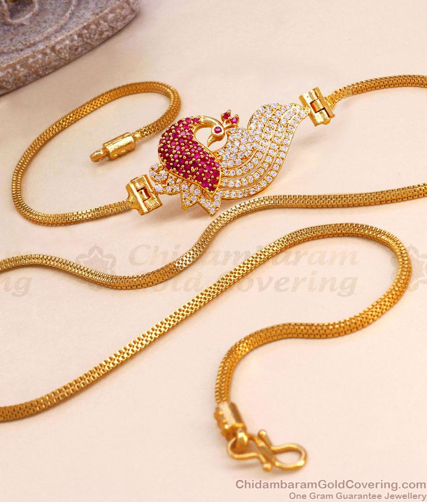 30 Inch Long Stunning Peacock Design Diamond Muggapu Chain MCH1499-Lg