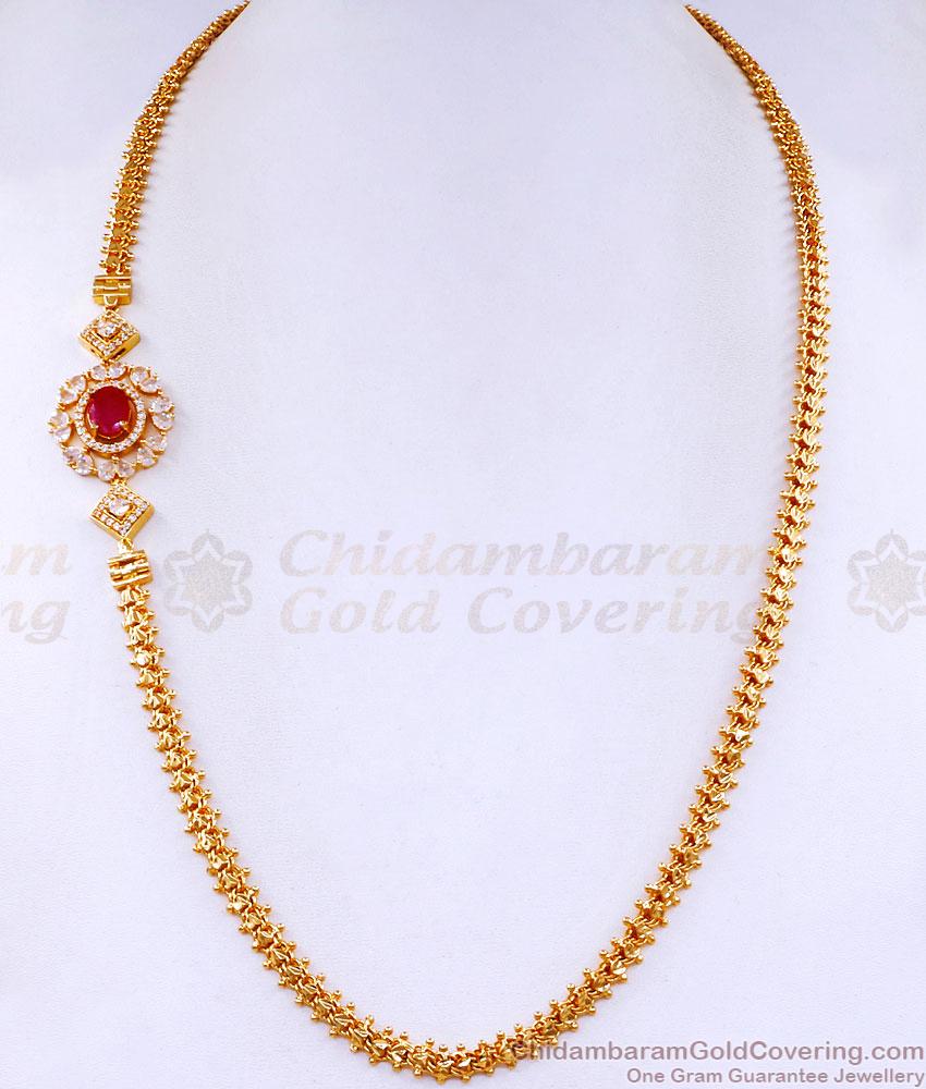 Trendy Big Ruby Stone Diamond Mugappu Gold Thali Chain MCH1508