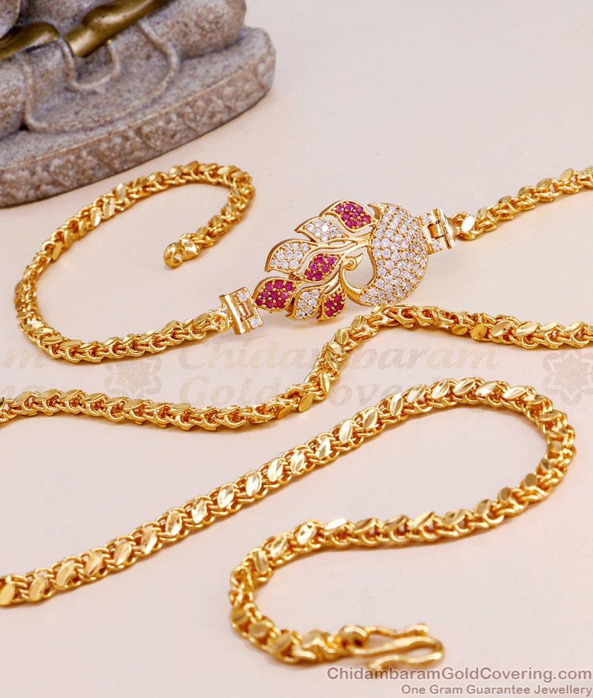 Latest One Gram Gold Peacock Mugappu With Cz Stones MCH1514