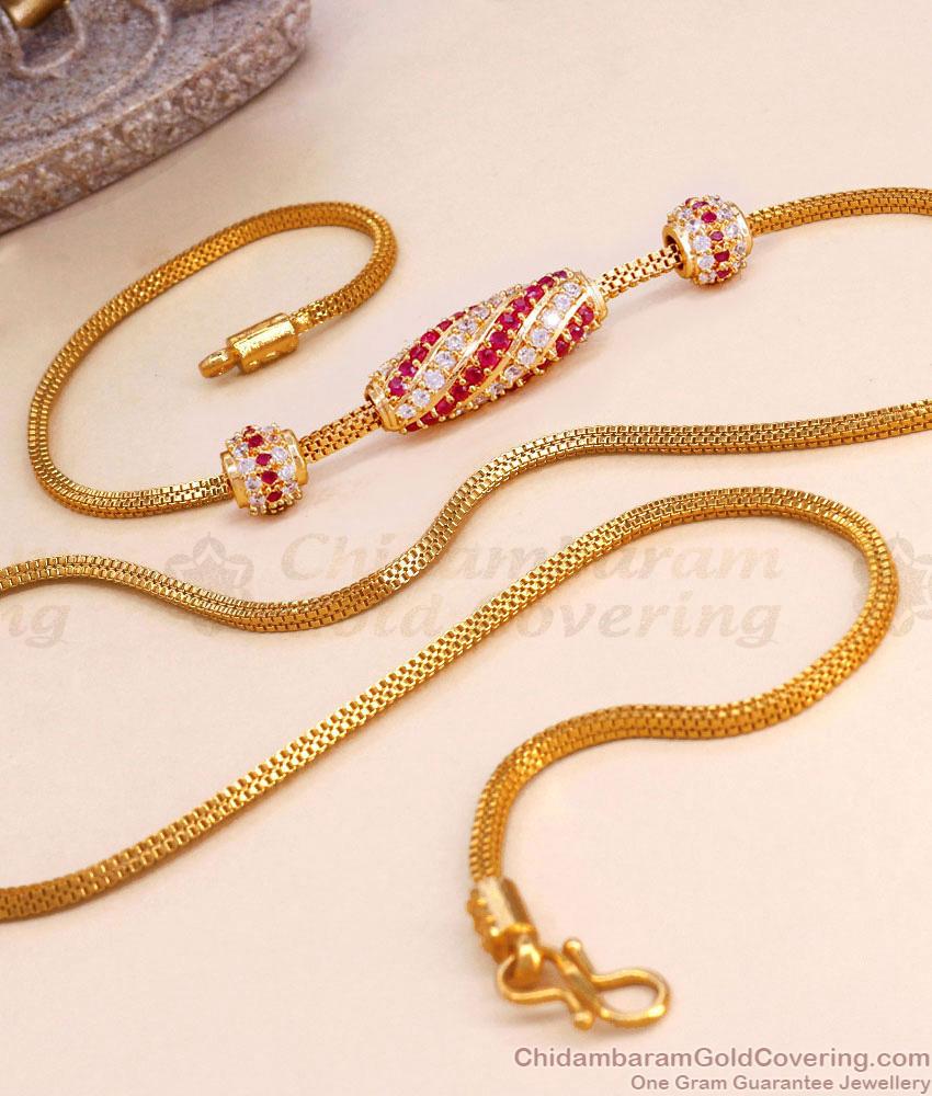 Traditional Gold Plated Ruby Stone Mugappu Oval Shaped Pendant MCH1517