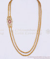 Two Line Impon Ruby White Stone Mugappu Chain With Price MCH1536