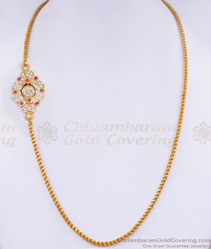 Stylish Gold Look Impon Side Pendant Mugappu Chain Designs MCH1540