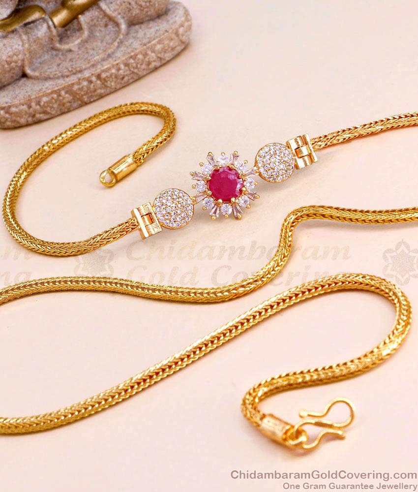 30 Inch Long Floral Design Diamond Mugappu With Gold Chain MCH1545-Lg