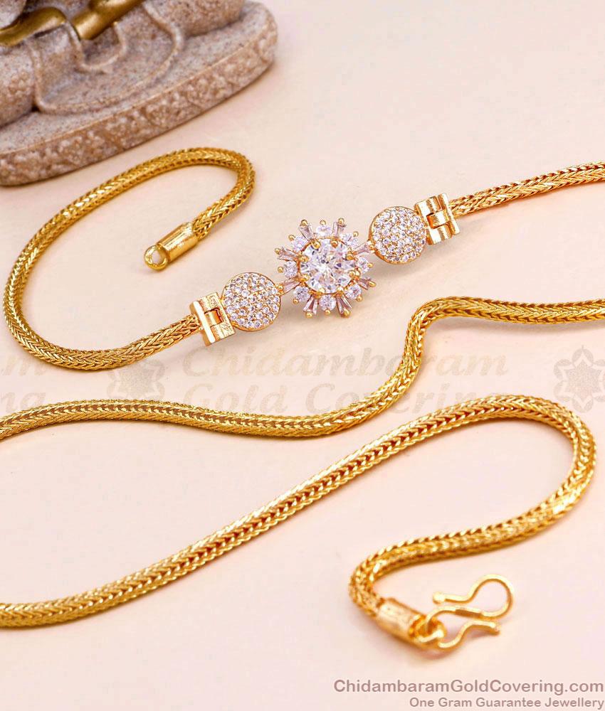 30 Inch Long Miro Gold Plated Mugappu Chain Ad Stone Design MCH1546-Lg