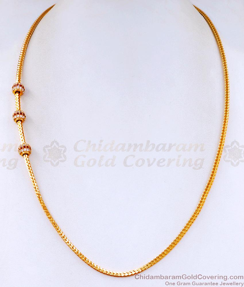 Simple Gold Design Ad Stone Ball Mugappu Thali Chain MCH1551