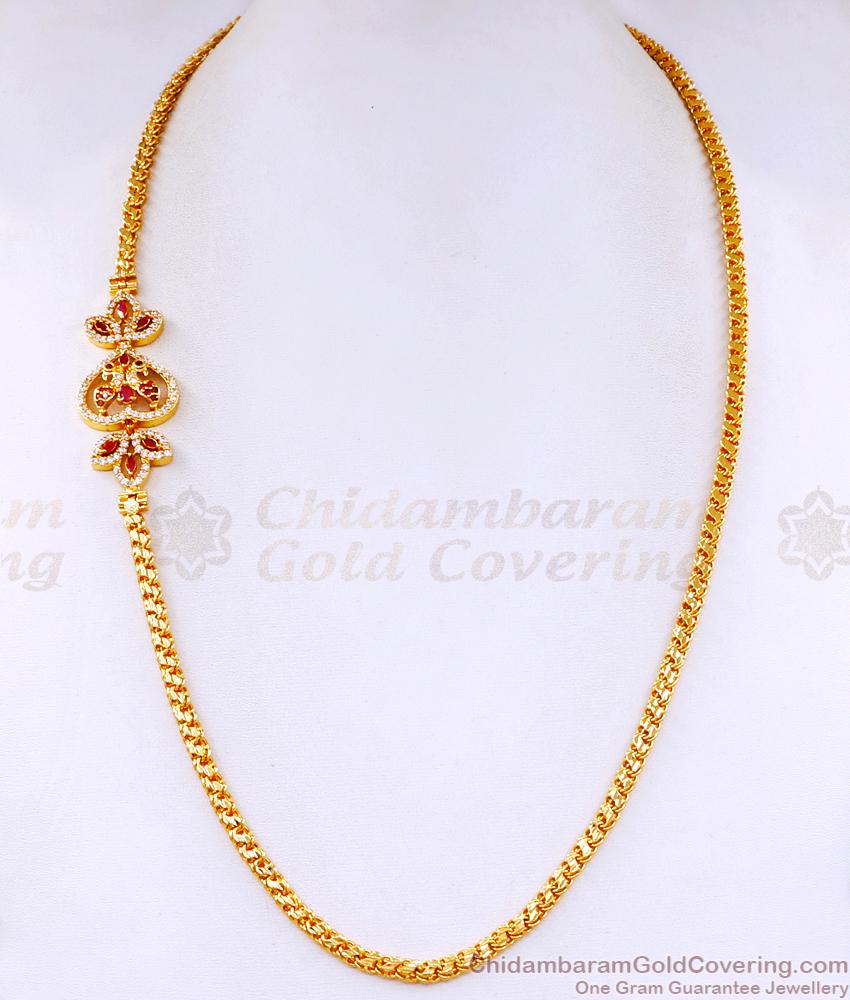 Trendy Ad Stone Big Floral Pendant Gold Imitation Mugappu MCH1556