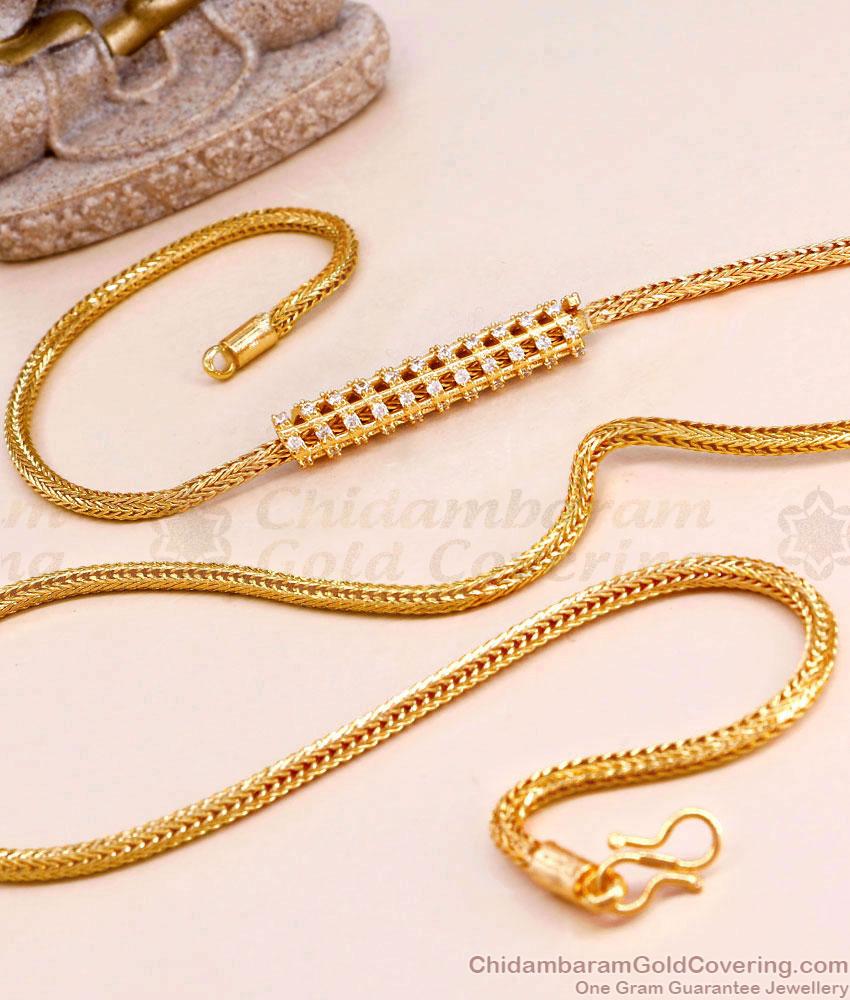 1 Gram Gold Full White Stone Spiral Side Pendant Thali Chain MCH1557