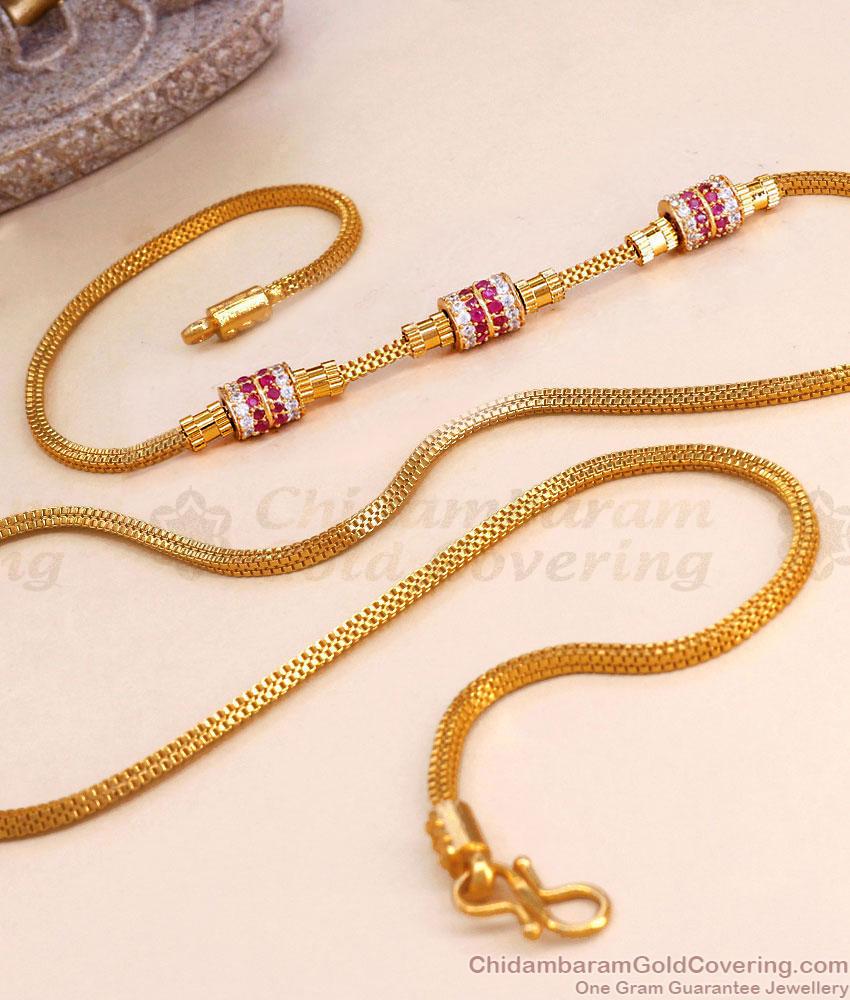 New Model Guaranteed 22 Carat Gold Mugappu Chain With Stone MCH1560