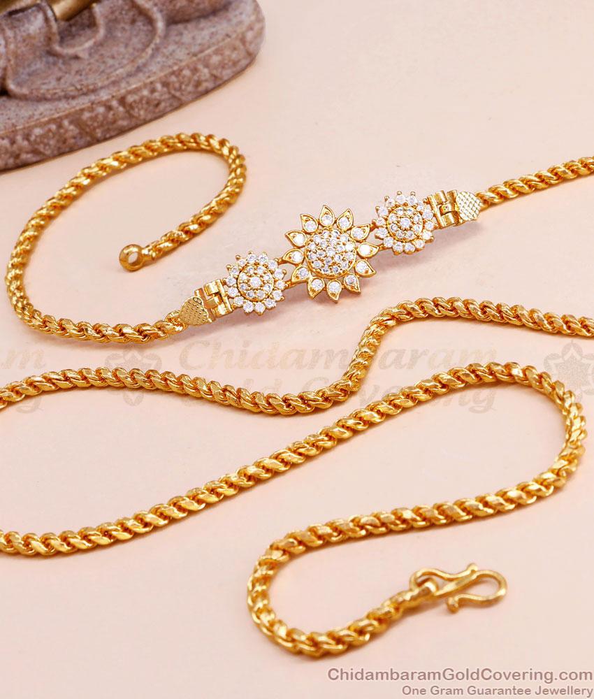 Beautiful Floral Design Diamond Mugappu Gold Plated Thali Chain MCH1565