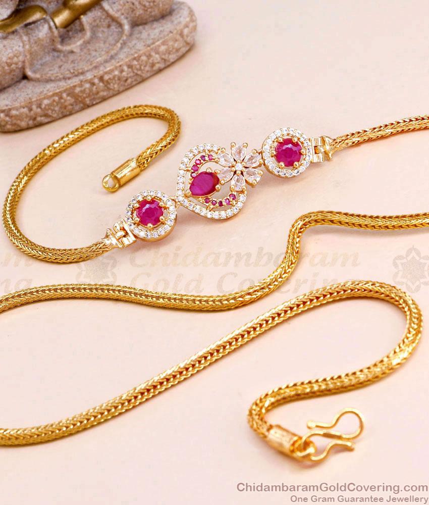 Stylish Ruby White Stone Designer Gold Mugappu Thali Chain MCH1567