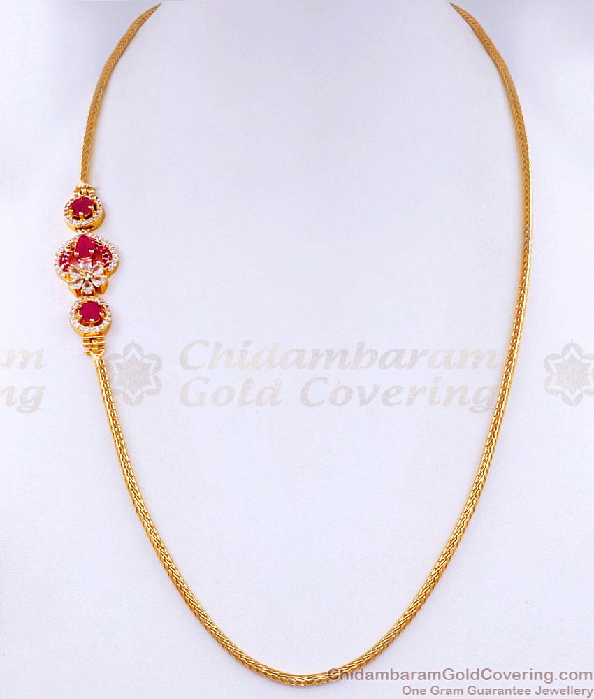 Stylish Ruby White Stone Designer Gold Mugappu Thali Chain MCH1567