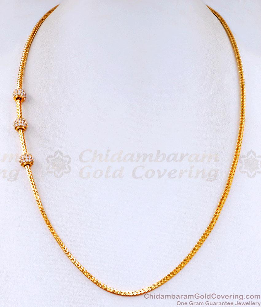 Latest White Stone Ball Mugappu Chain 1 Gram Gold Jewelry Design MCH1569