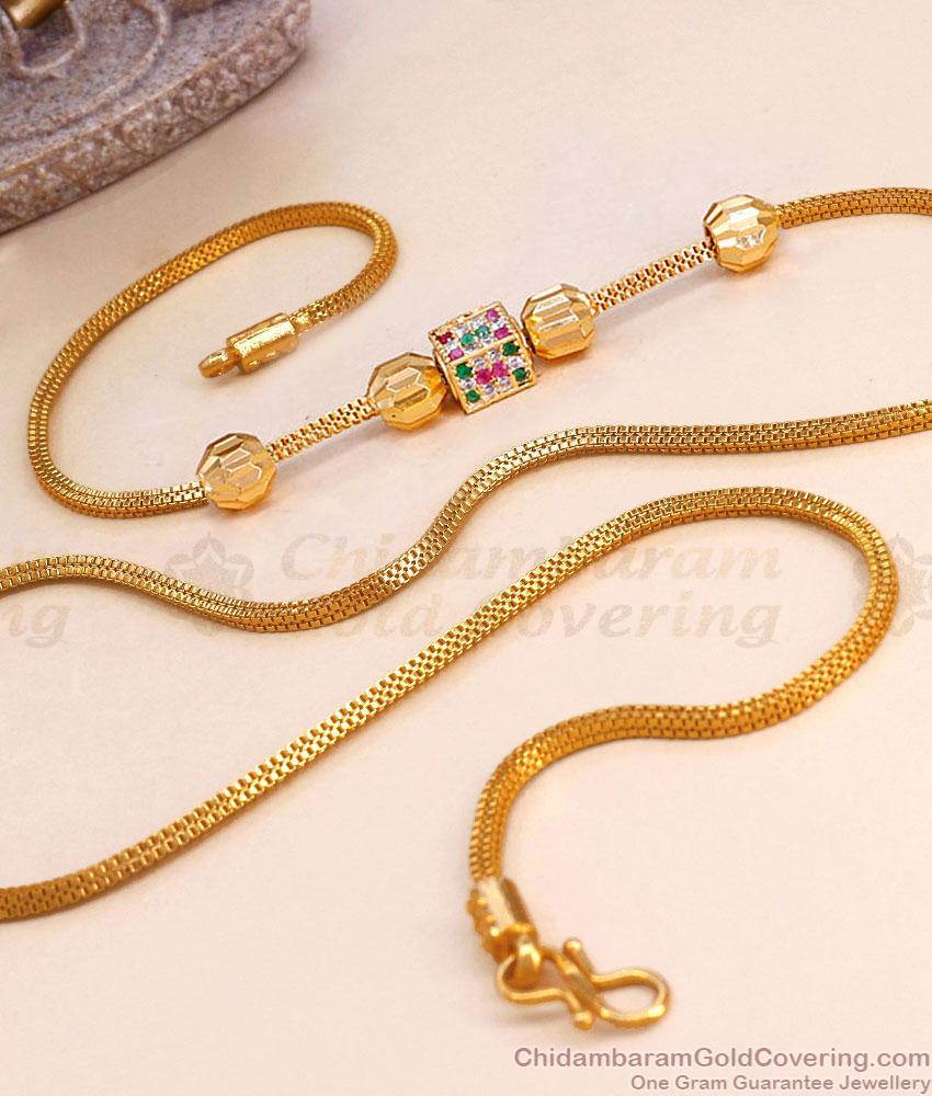 Trendy Cubic Side Pendant Gold Design Mugappu Chain MCH1571