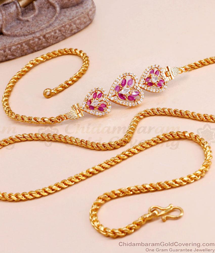 New Model Ruby White Heart Shaped Gold Mugappu Chain MCH1575