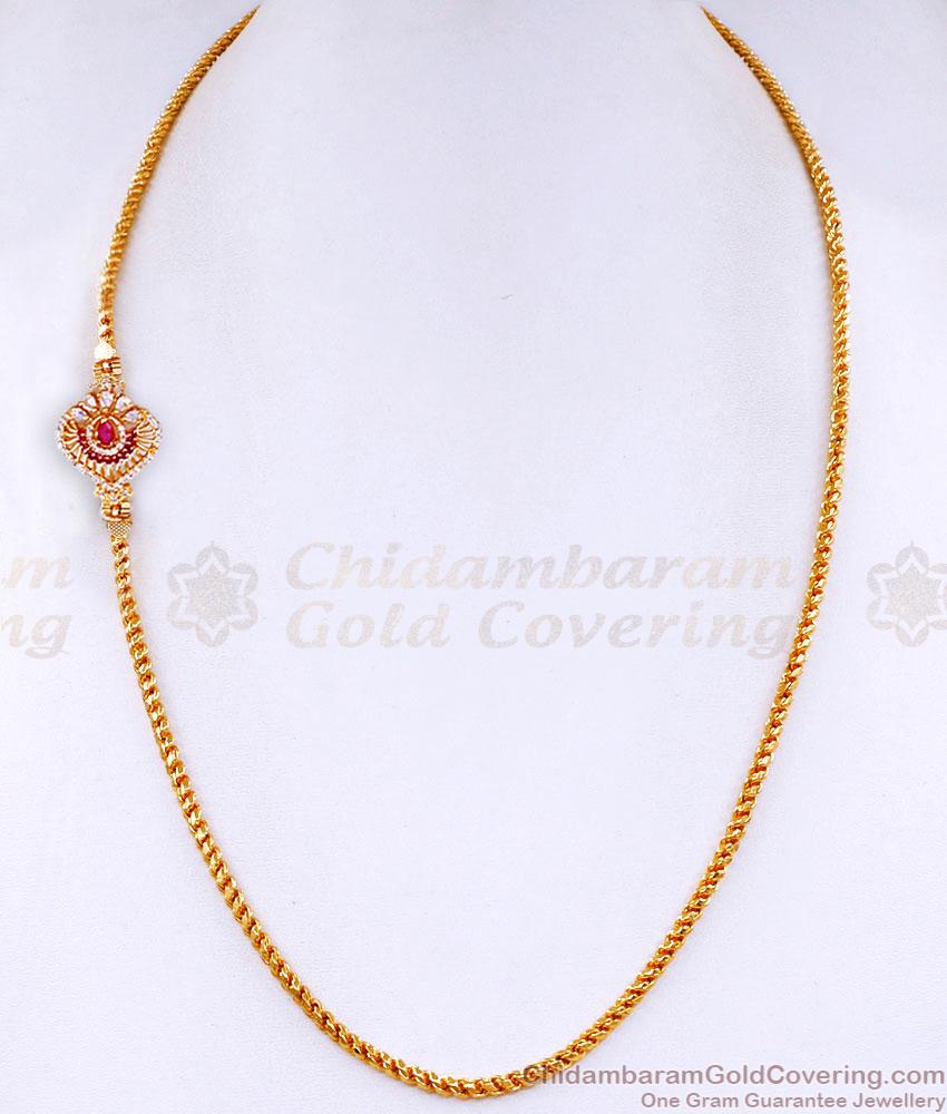 American Diamond Floral Mugappu Gold Plated Thali Chain MCH1579