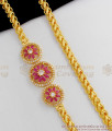 Three Flower Gold Plated Mopu Side Pendant Chain With AD Ruby Stone Design MCH313