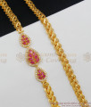 Sparkling Three Flower AD Ruby Stone Gold Plated Fancy Design Side Pendant Chain MCH330