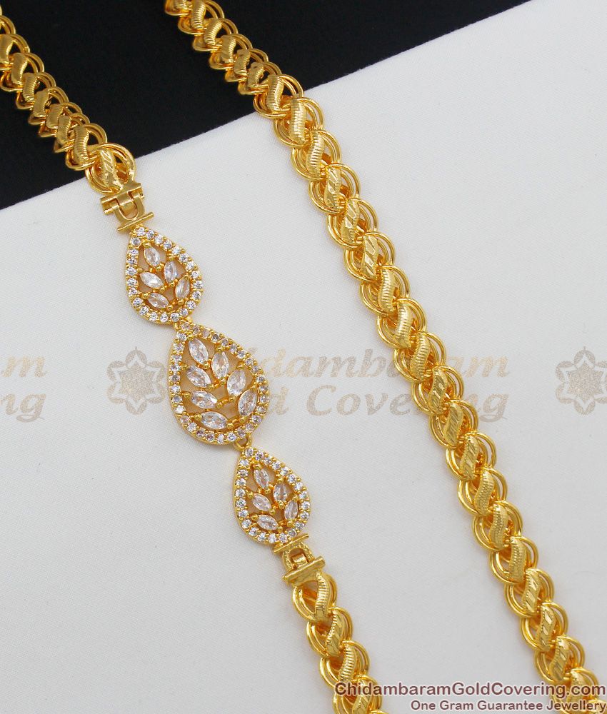 Aspiring White AD Stone Three Flower Design Thick Gold Tone Side Pendant Chains MCH331