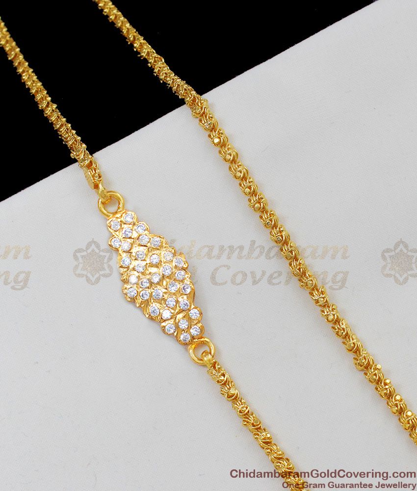 Full White Gati Stones Real Gold Impon Mopu Thali Chain Five Metal Jewelry MCH426