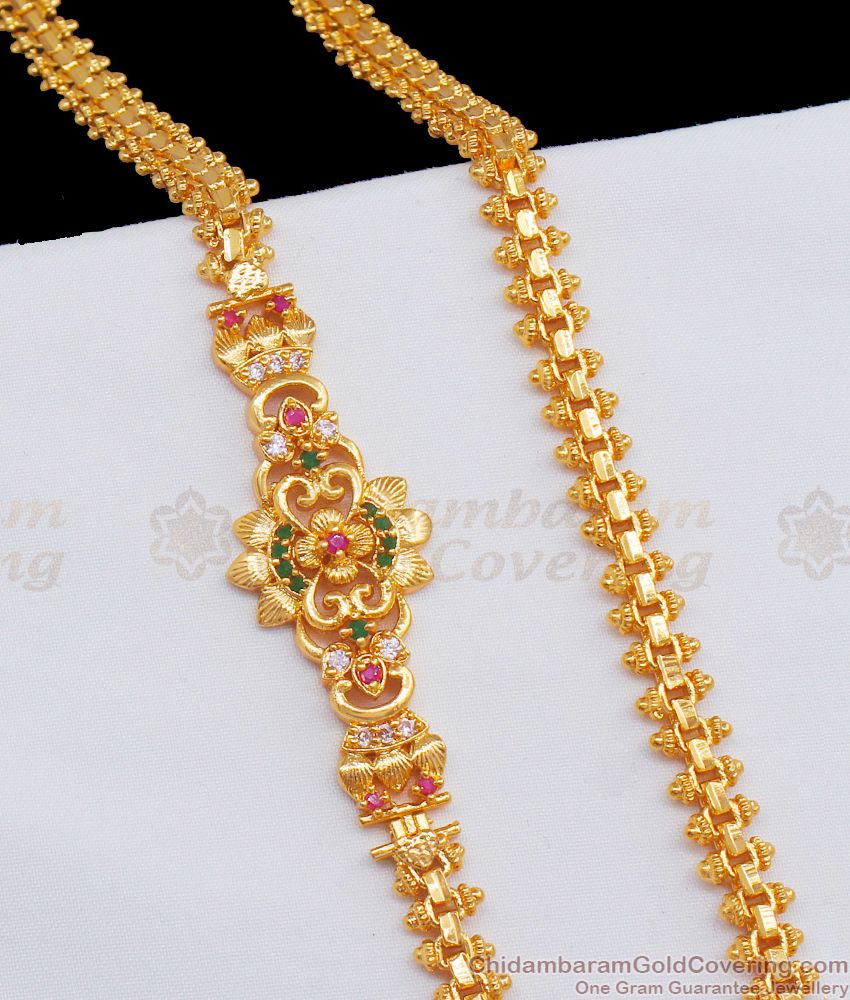 Attractive Flower Design Gold Inspired Multi Color Stones Side Pendant Chain MCH650