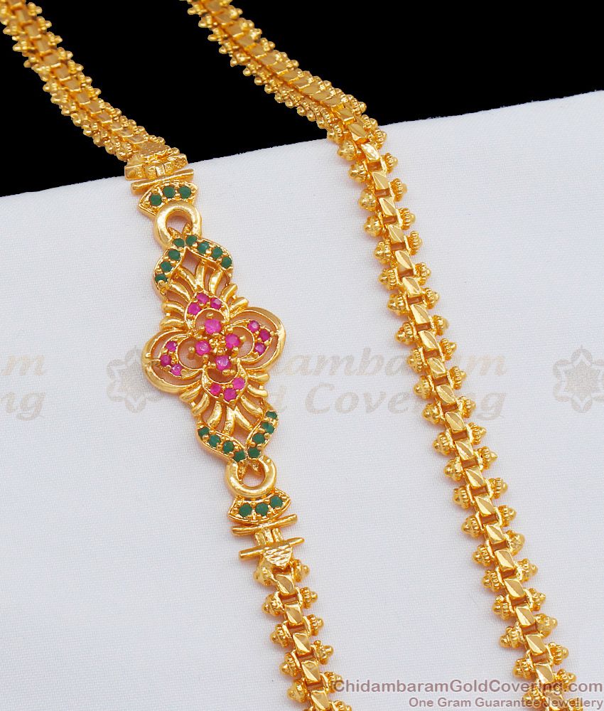 Beautiful One Gram Gold Inspired Multi Color Stones Side Pendant Chain MCH651