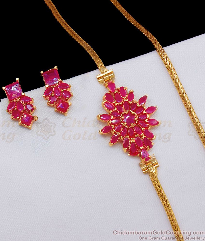 Full Ruby stone Mugappu with Earrings Daily Wear Thali Saradu Chain MCH660