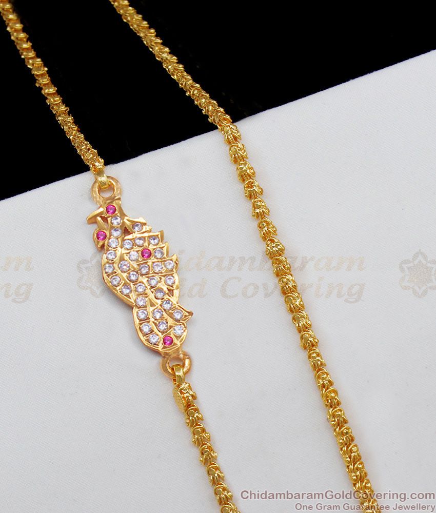 Latest Peacock Design Gold Mogappu Chain With Ad Stone Color Five Metal Jewelry MCH681