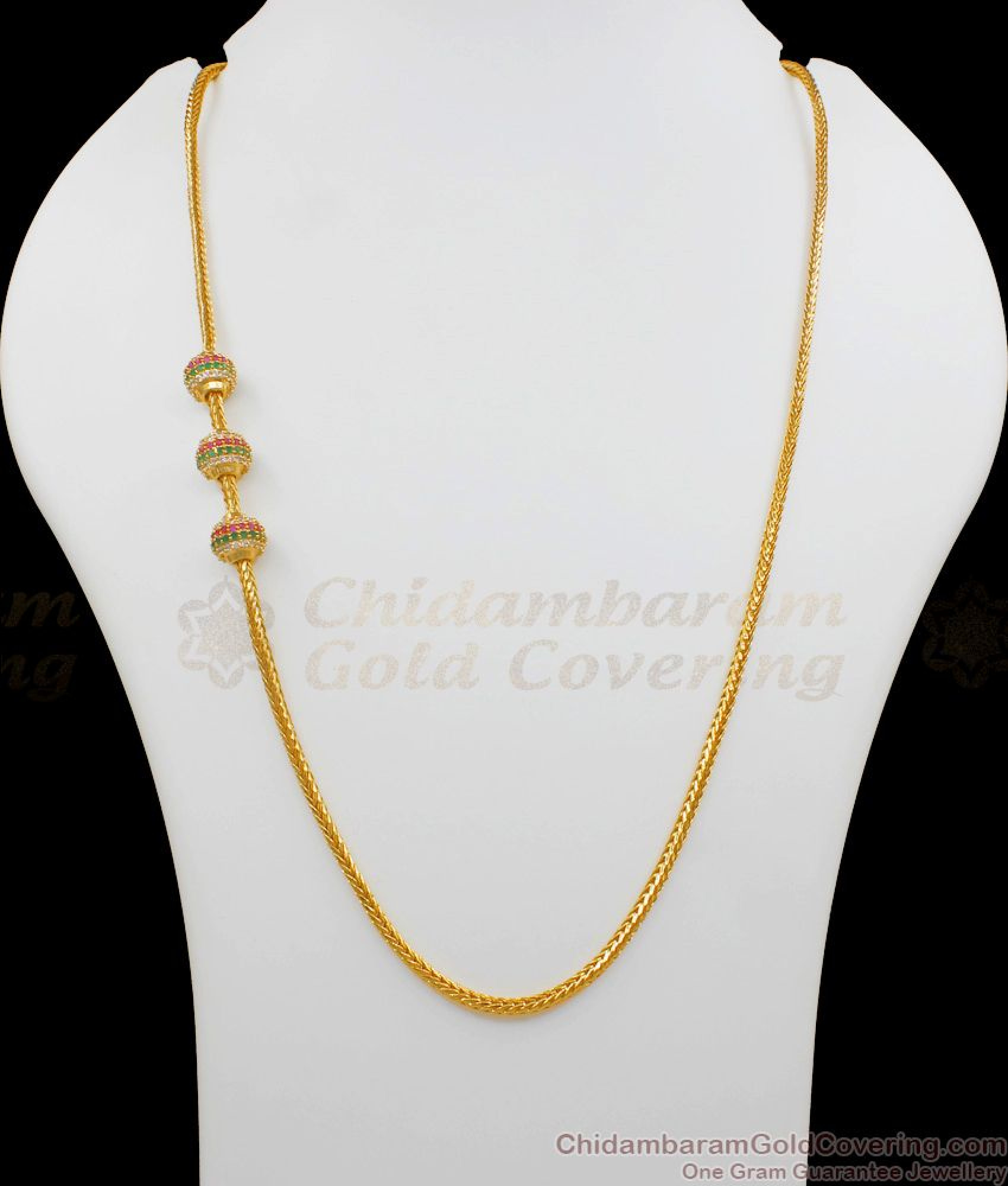 One Gram Gold Daily Wear AD Multi Colour Stone Gold Mugappu Ball Design ...