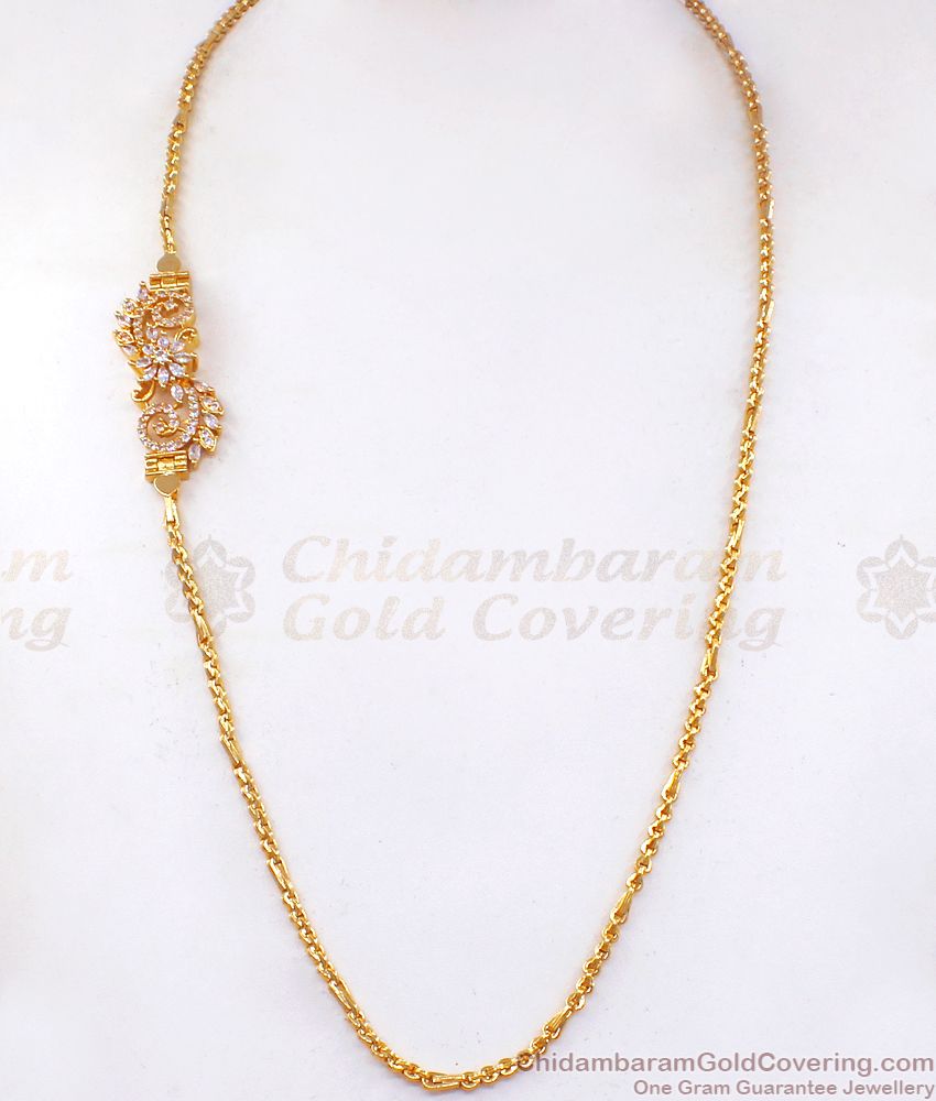 Glittering Diamond Stone Side Pendant Gold Chain MCH1005