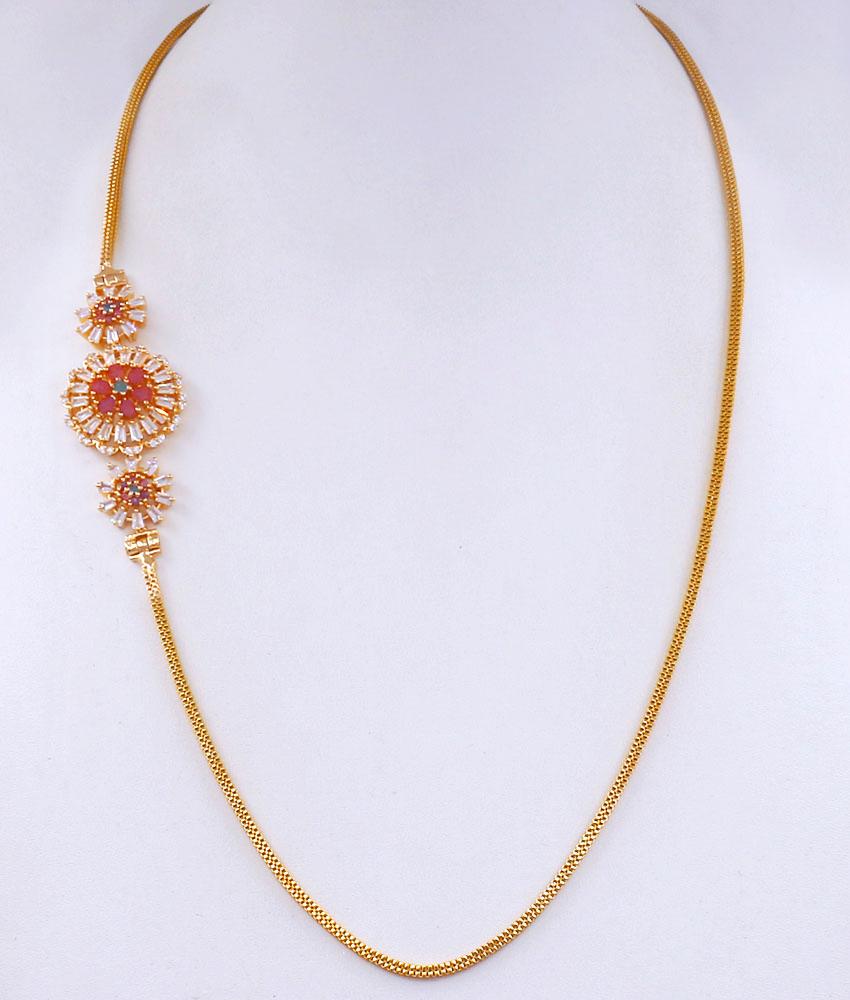 Buy Latest Gold Imitation Mugappu Chain Cz Stone Floral Designs MCH1300