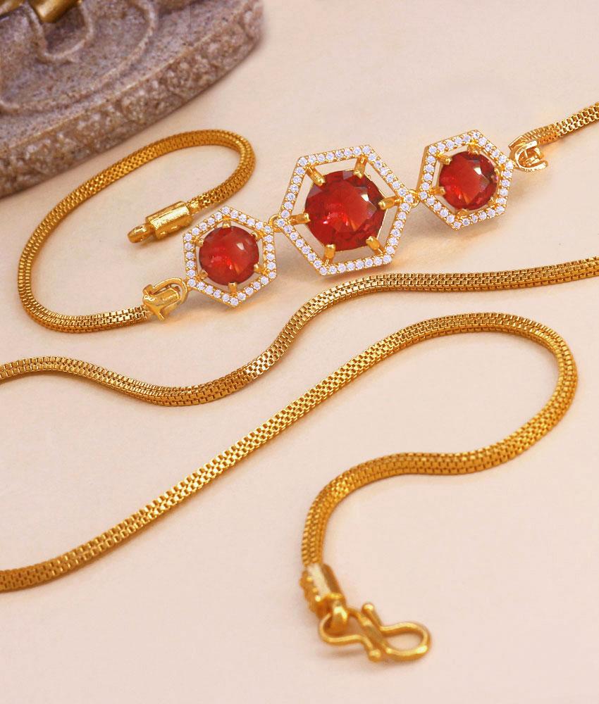 Big Ruby Stone Mugappu Thali Gold Plated Chains MCH1301