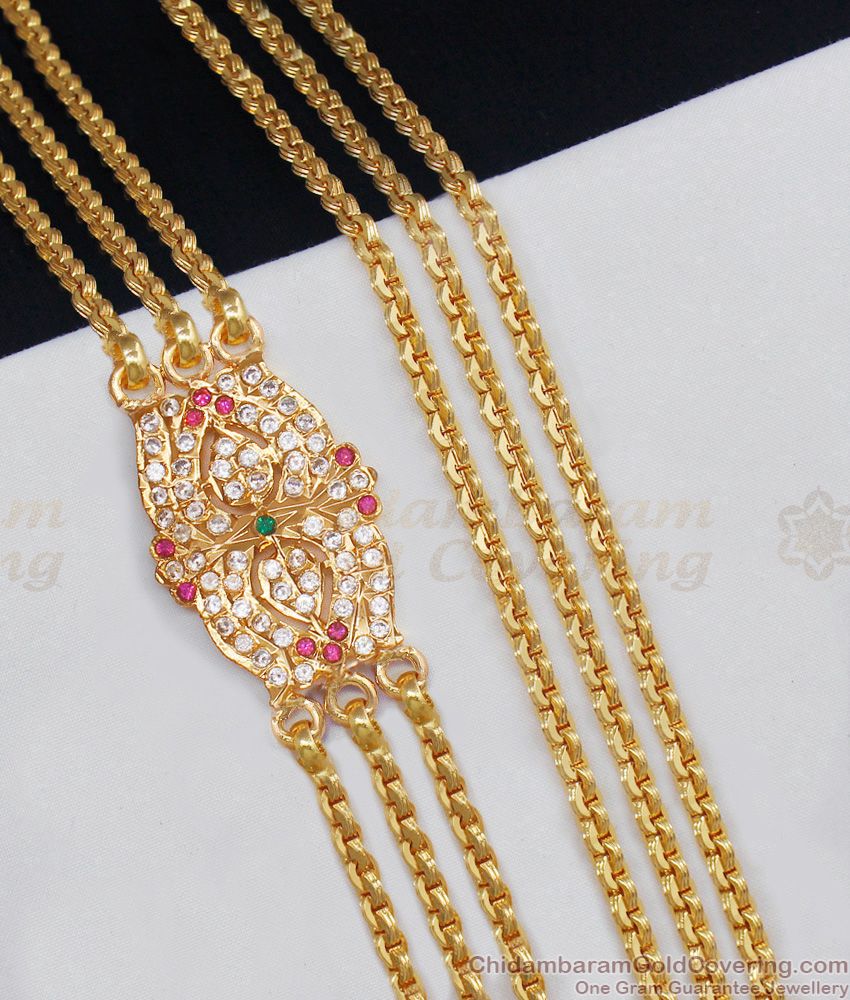 Trendy Original Impon Three Line Mugappu Chain With AD Stone MCH743