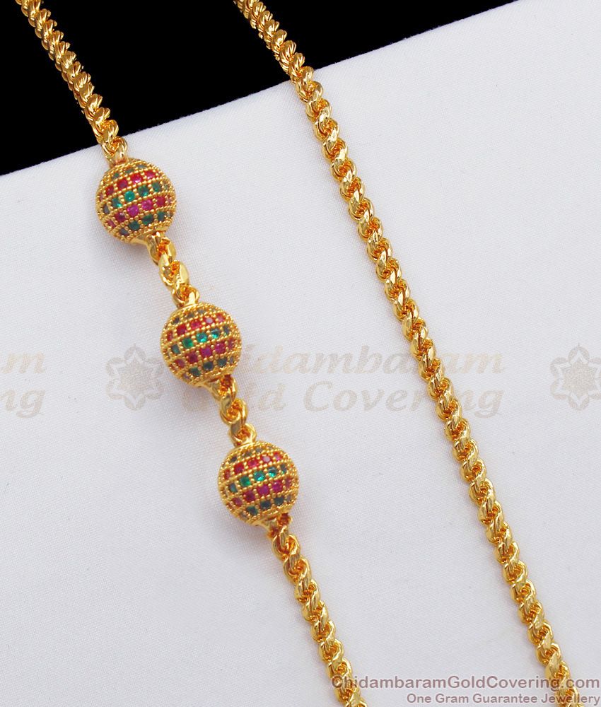 Three Ball Model Ruby Emerald Stone Gold Mugappu Chain MCH926