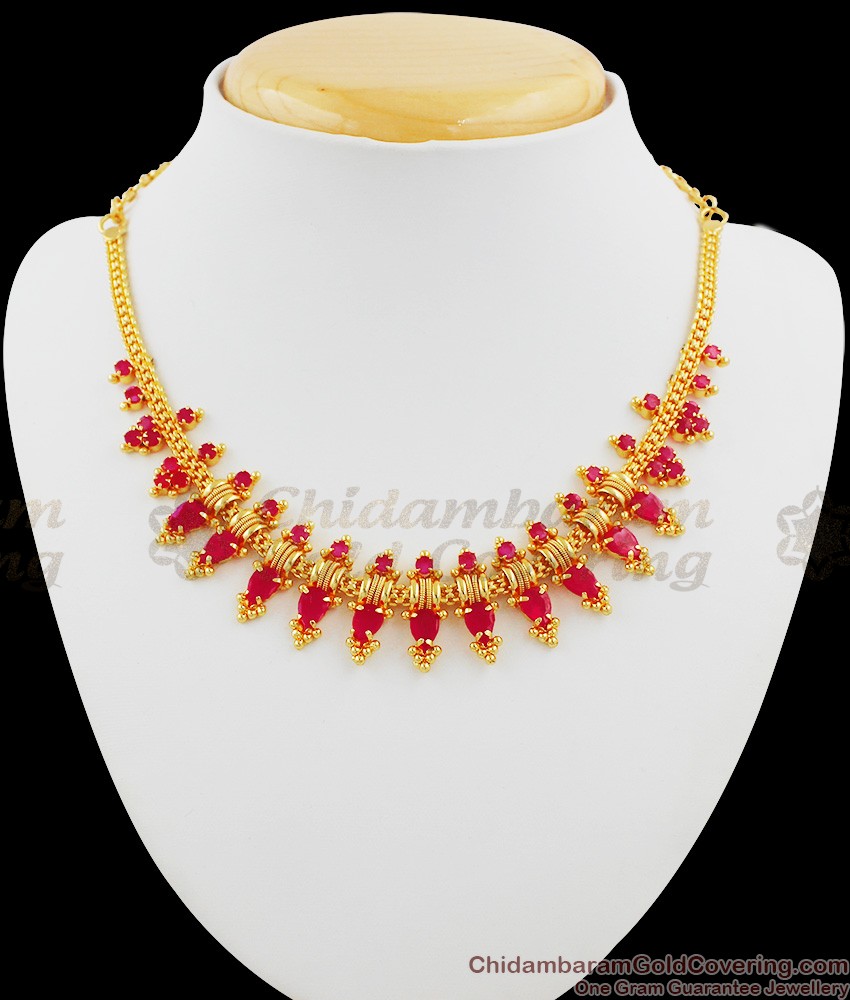 Hand Crafted Big Ruby Stone Necklace for Engagements NCKN1010