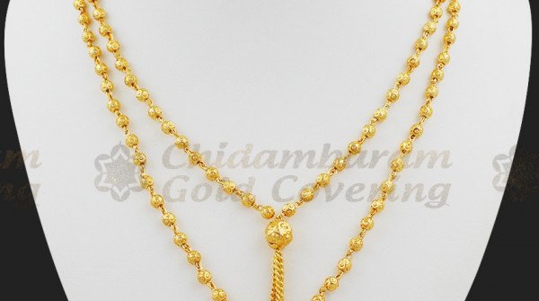 Two Line dangling Gold beads Necklace Design NCKN1014