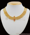 Kerala Pattern Mullai Spring Leaf Ruby Stone Bridal Necklace NCKN1083