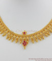 Kerala Pattern Mullai Spring Leaf Ruby Stone Bridal Necklace NCKN1083