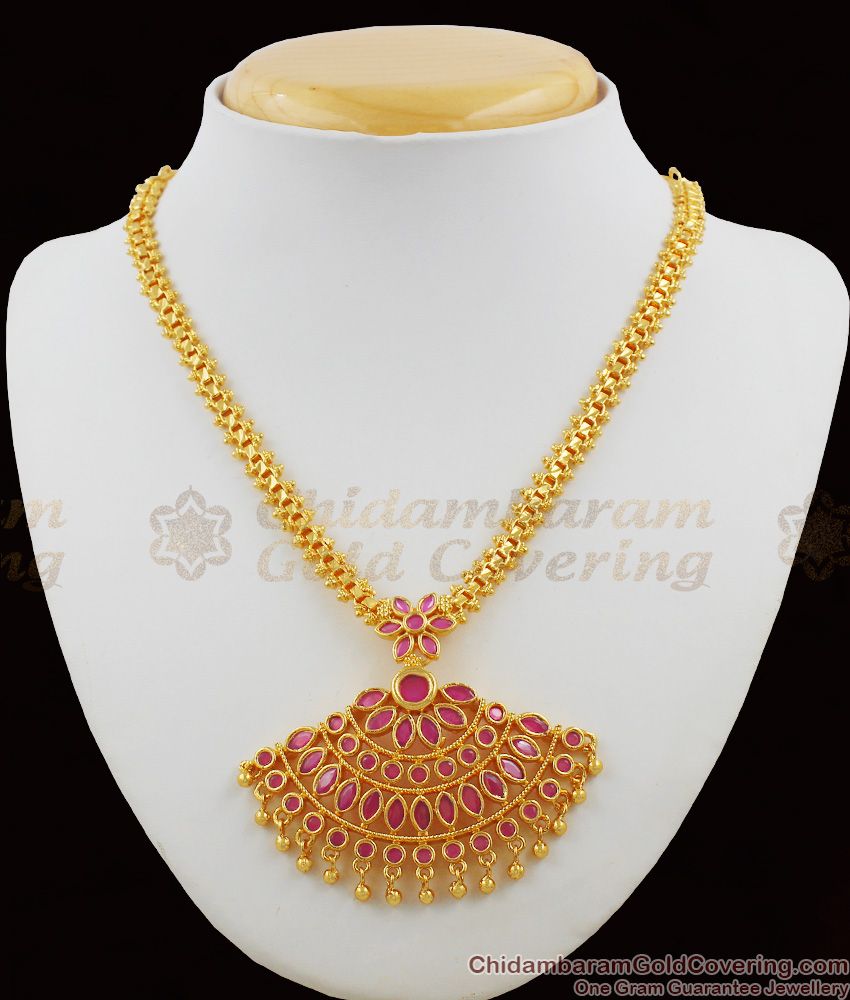 Full Ruby Stone Peacock Dollar Gold Inspired Bridal Necklace Collection NCKN1122