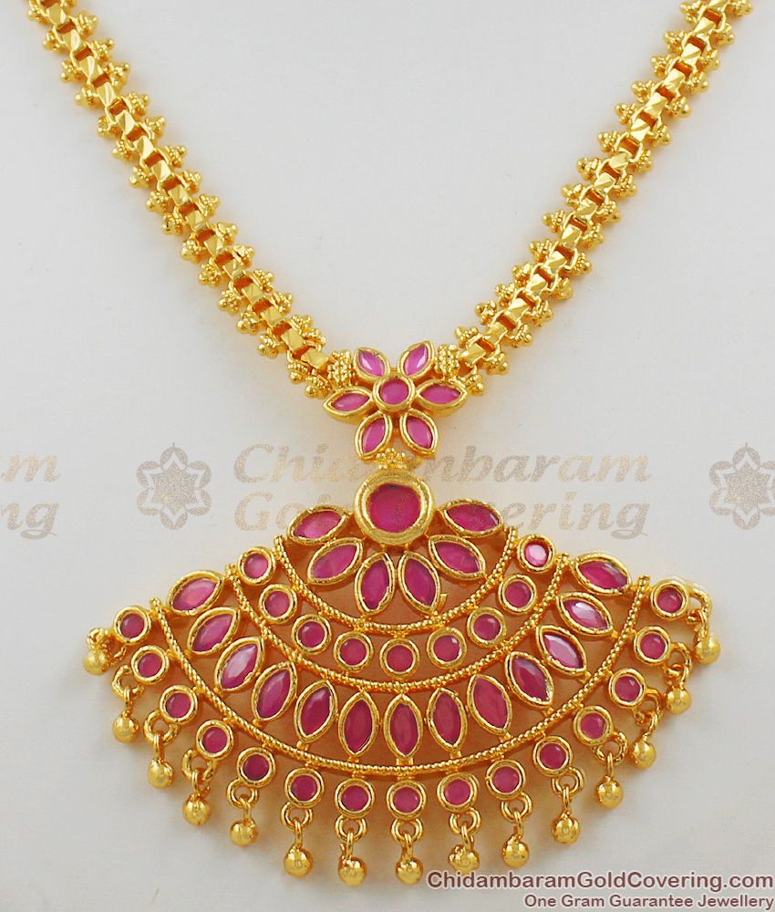 Full Ruby Stone Peacock Dollar Gold Inspired Bridal Necklace Collection NCKN1122