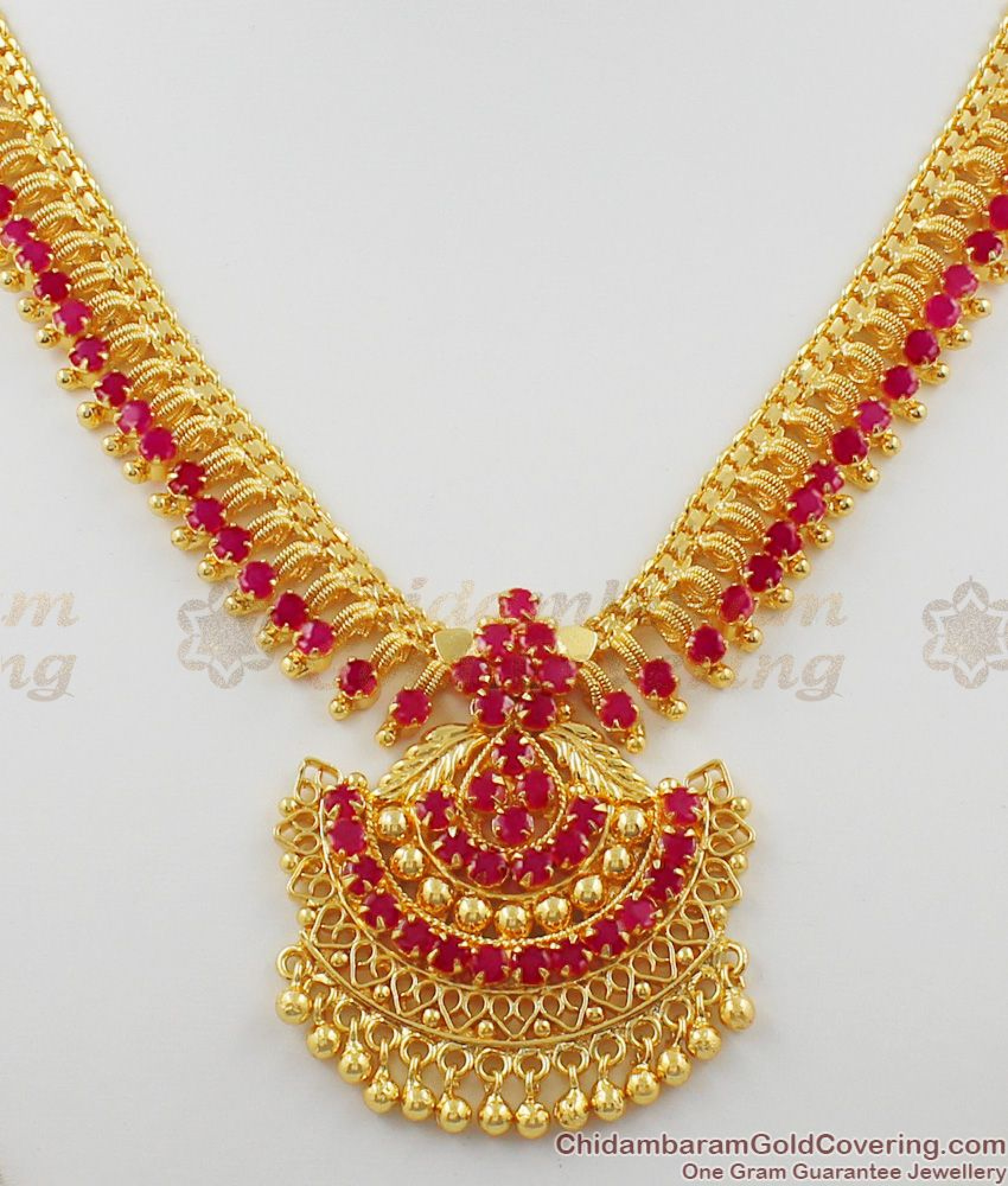 Delightful Full Ruby Attractive Stones Gold Plated Necklace For Wedding ...