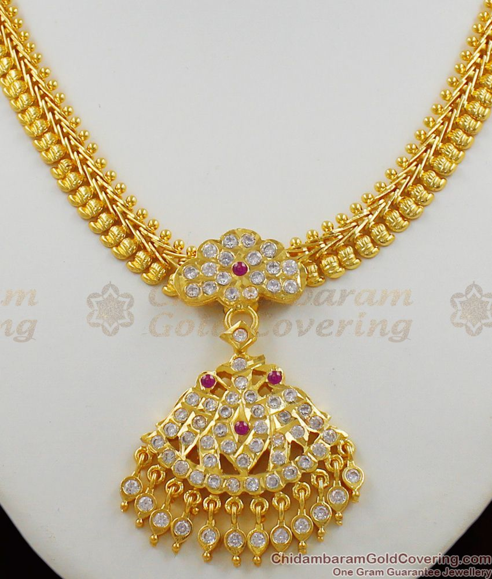 Attractive Bridal Wear Gold plated Impon Attigai Knitted Chain Necklace ...