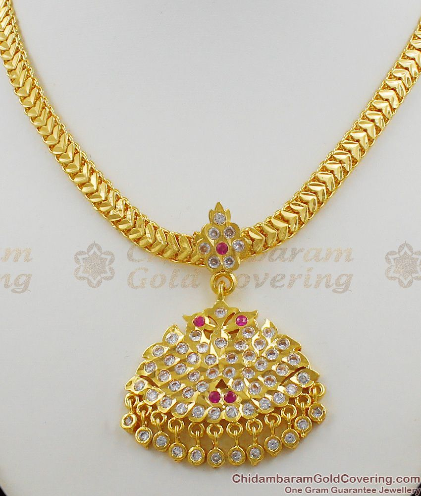 Thick Gold Chain Impon Attigai With Stones Swan Necklace Five Metal ...