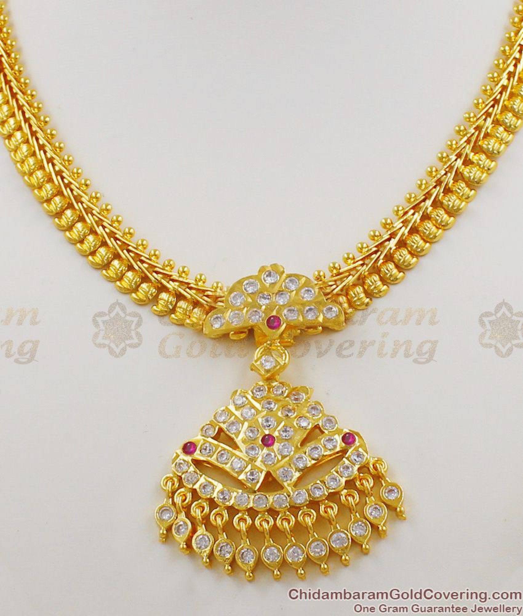 Artificial Mango Design Impon Multi Stone Attigai Necklace Bridal ...