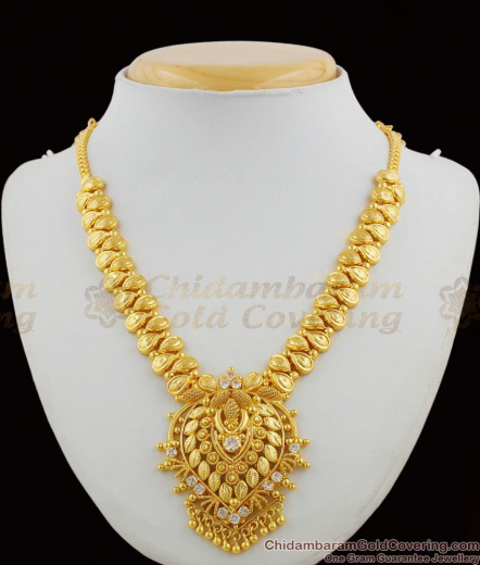 Grand Bridal AD White Stone Heavy Necklace Mango Design Kerala Jewelry ...