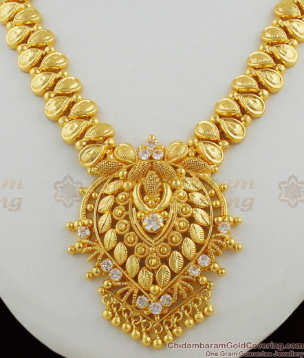 Grand Bridal AD White Stone Heavy Necklace Mango Design Kerala Jewelry ...